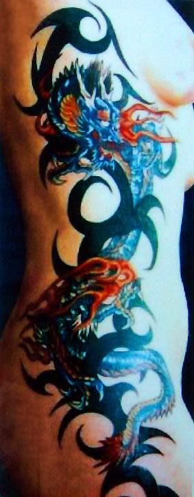 tribal snake body tattoo is very good, because it is made with the color 