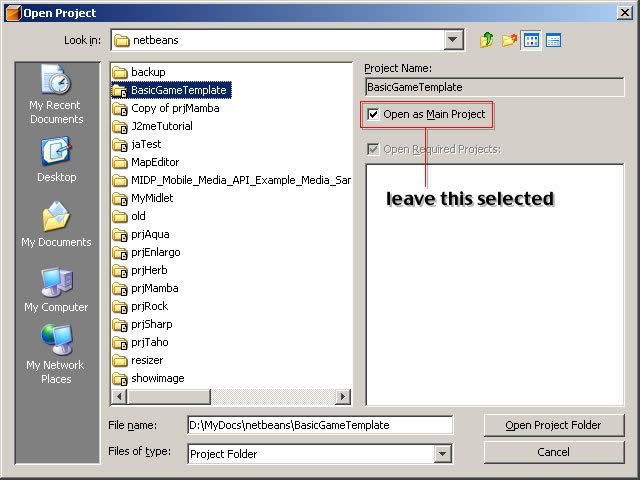 Open Project Dialog Box