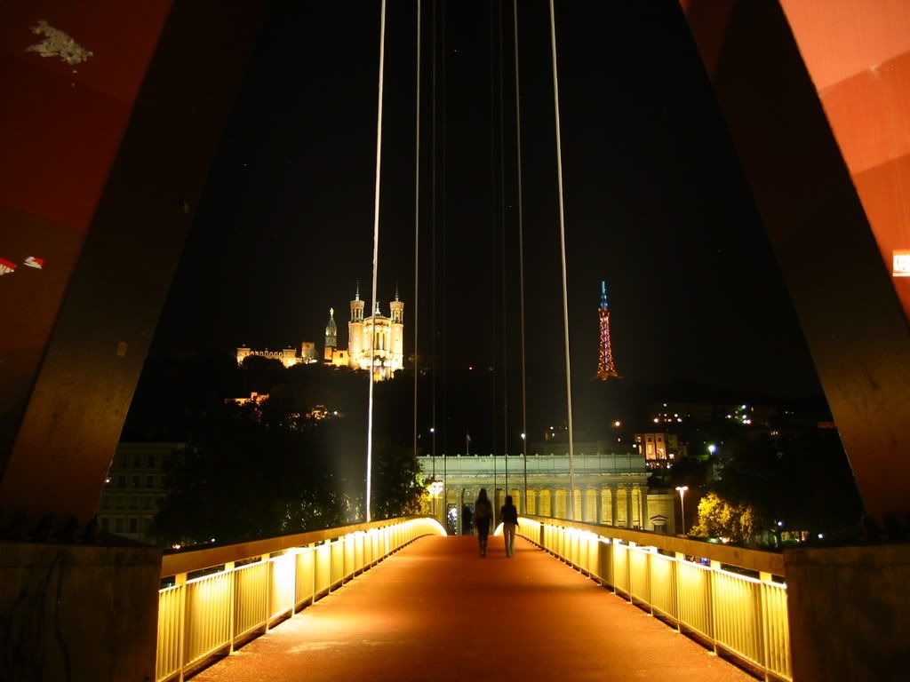 Lyon footbridge at night