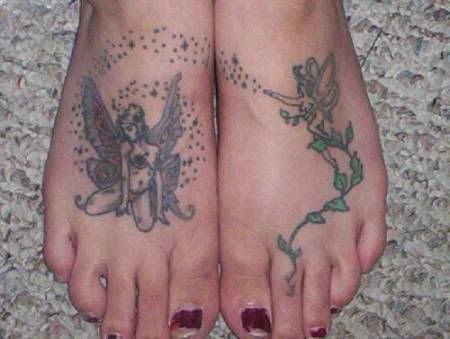 Sexy Girl With Fairy Tattoo Designs On The Foot