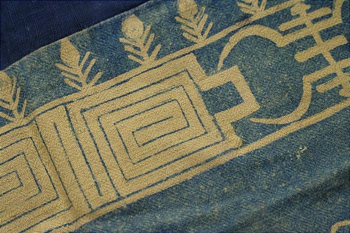 Vintage Miao Indigo Dyed Hand Painted Batik Bedsheet  