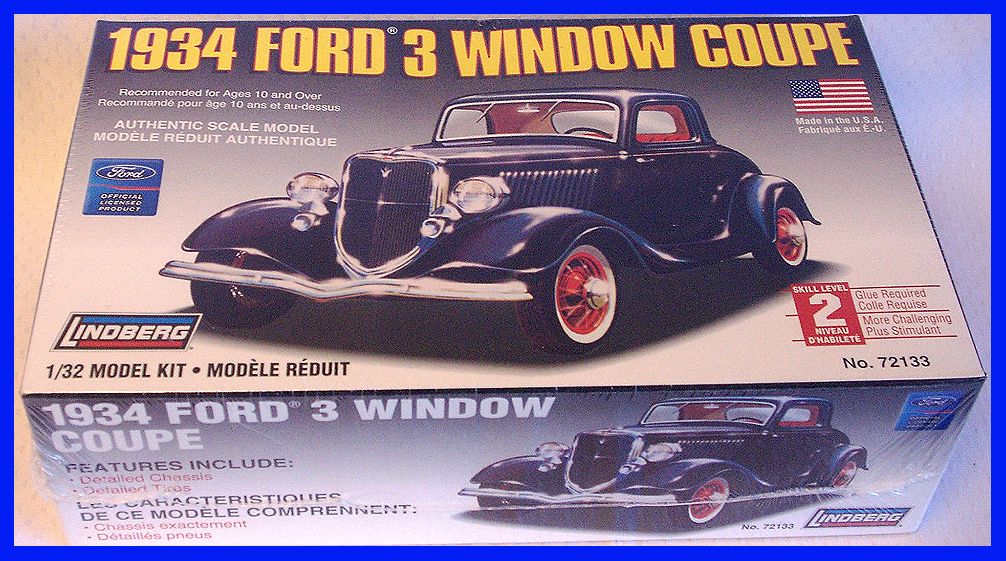 LINDBERG 1934 FORD 3 WINDOW COUPE Model Car Kit 1:32 Scale SEALED / NEW ...