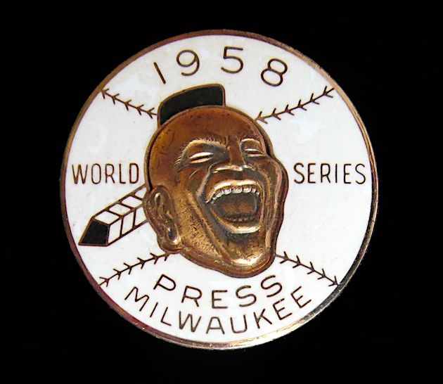 1958 WORLD SERIES Original PRESS PIN Balfour MILWAUKEE BRAVES / NEW ...