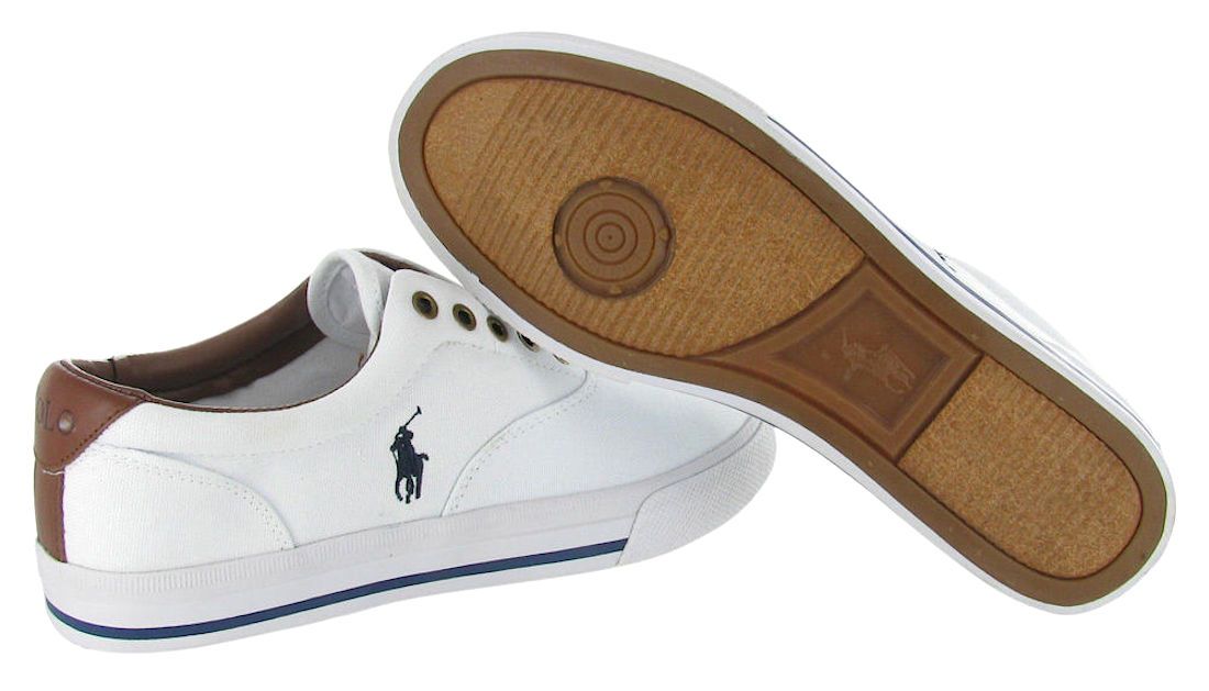 POLO RALPH LAUREN White CANVAS LEATHER No Lace / Slip-On VITO SNEAKERS ...