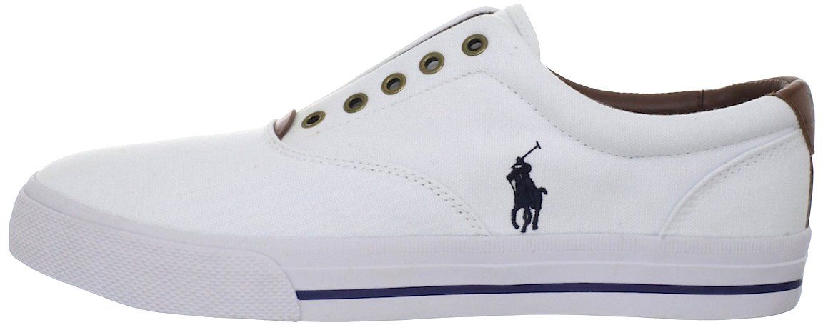 POLO RALPH LAUREN White CANVAS LEATHER No Lace / Slip-On VITO SNEAKERS ...