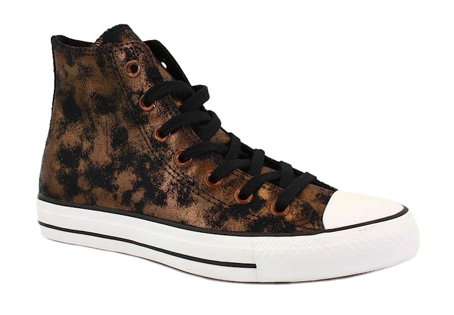 CONVERSE Hi Top COPPER GOLD PAINT OVER BLACK LEATHER SNEAKERS Womens ...
