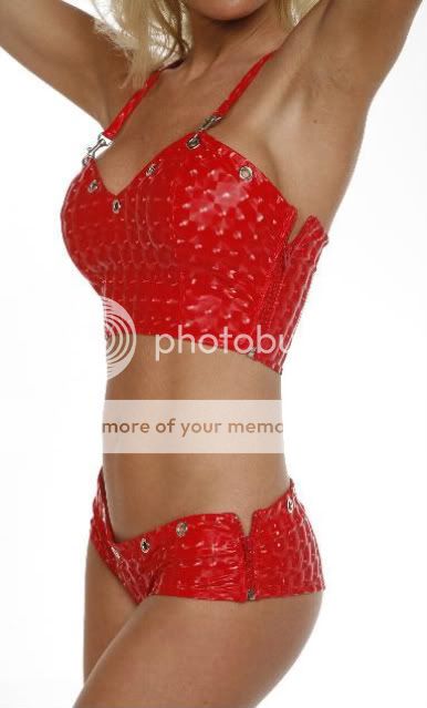 Sexy Red Hot Hologram Vinyl Gromet Exotic Dancer Outfit