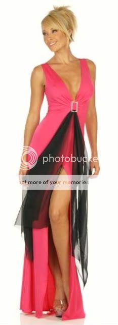 Elegant Hot Pink Lycra/Chiffon/Rhinestone Evening Gown  